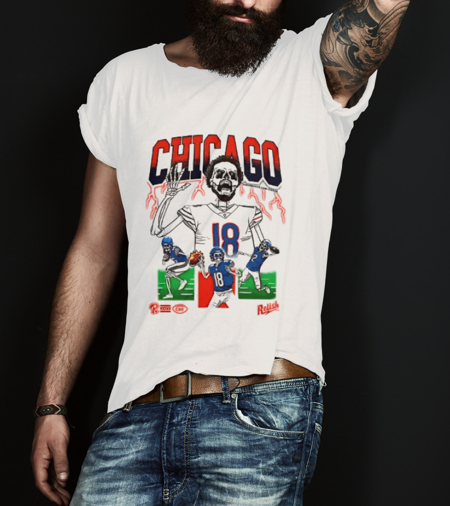 Chicago Football Skeleton Number 18 Claw Action T-Shirt