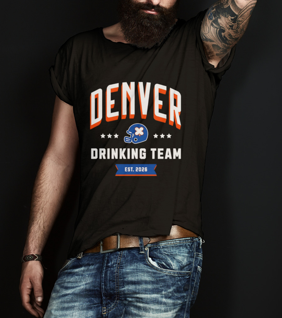 Denver Broncos Drinking Team St Patrick's Day Helmet Logo Est 2026 T-Shirt