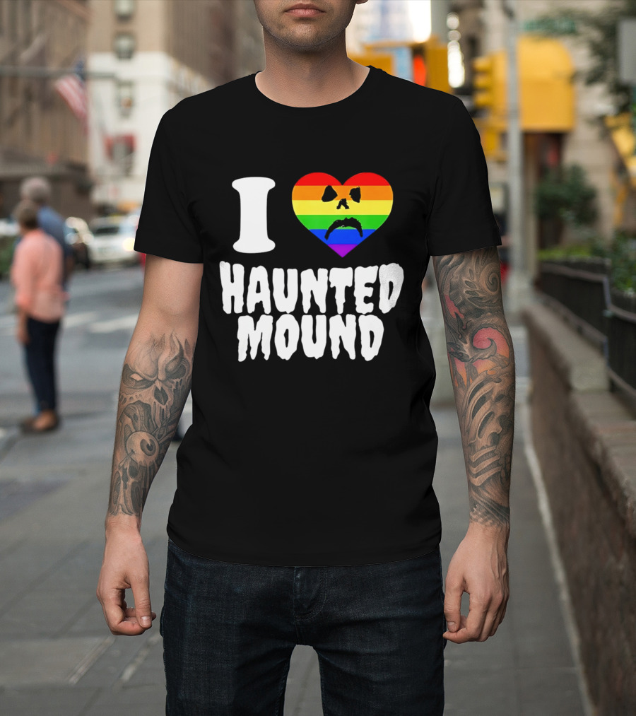 I Love Haunted Mound Rainbow Heart Face T-Shirt