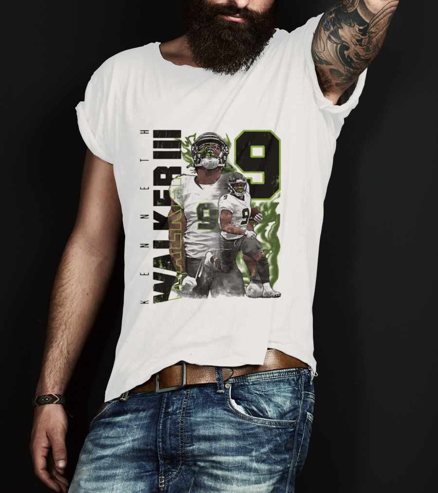 Kenneth Walker III Neon Aura Seattle Seahawks Number 9 T-Shirt