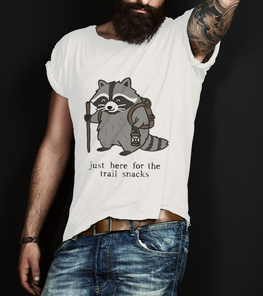 Raccoon Hiking Just Here For The Trail Snacks Nature Lover T-Shirt