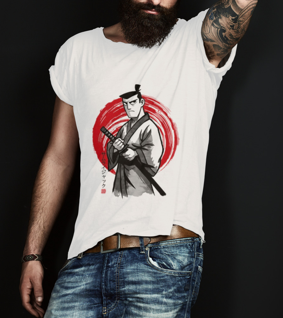 Samurai Jack Sumi E Art Red Circle Japanese Kanji T-Shirt