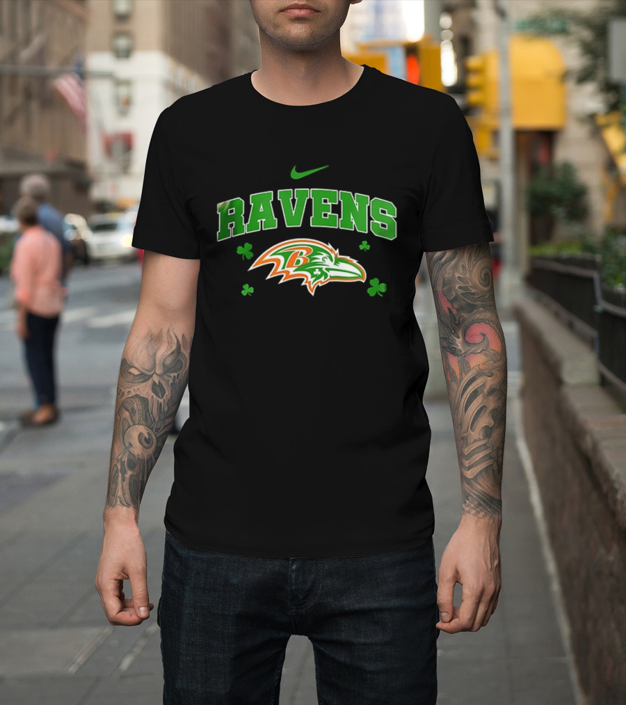 Ravens Irish Shamrock Nike Theme with Green and Orange T-Shirt