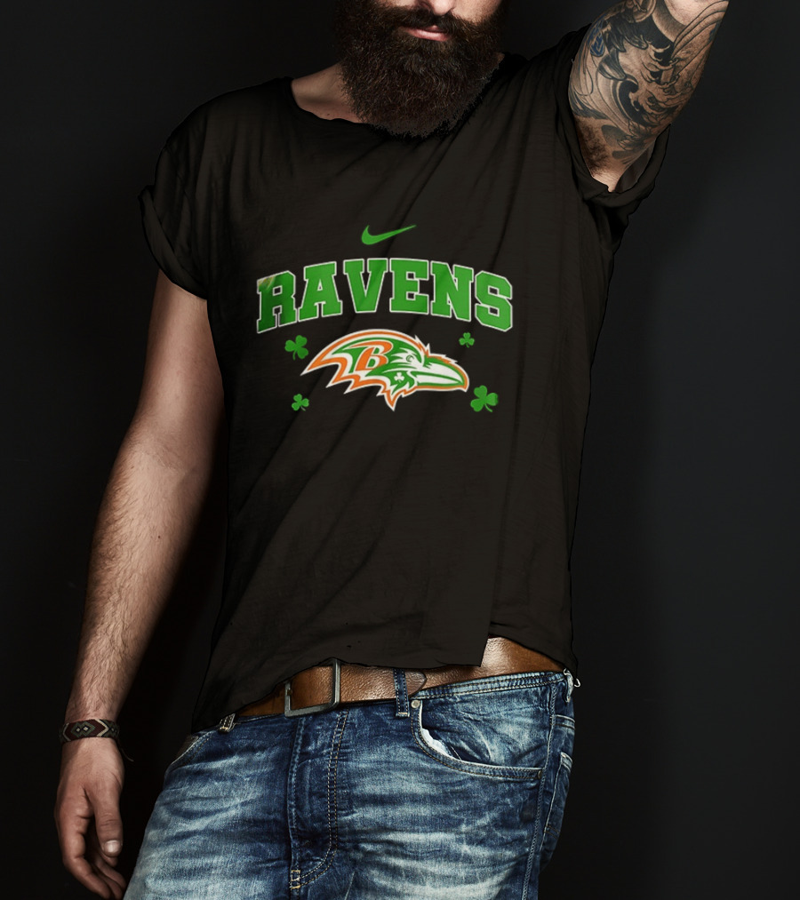 Ravens Irish Shamrock Nike Theme With Green And Orange T-Shirt