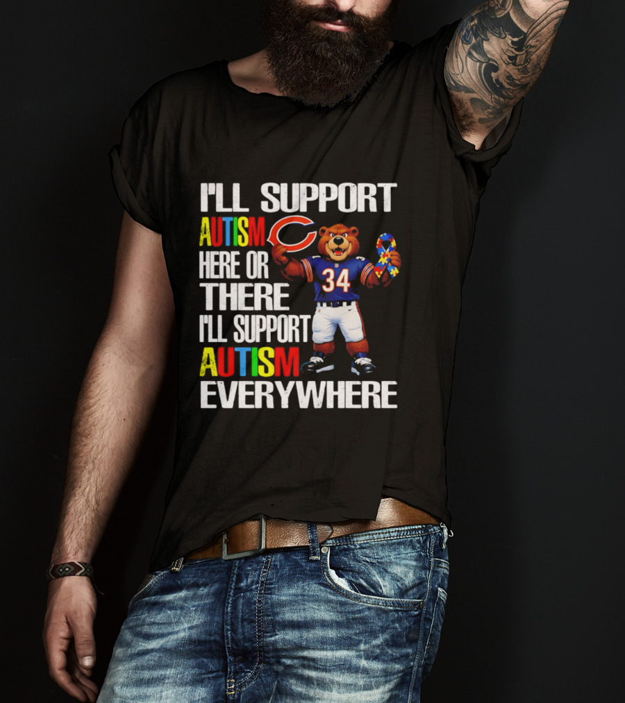 Chicago Bears Support Autism Awareness Everywhere Bear Mascot 34 T-Shirt