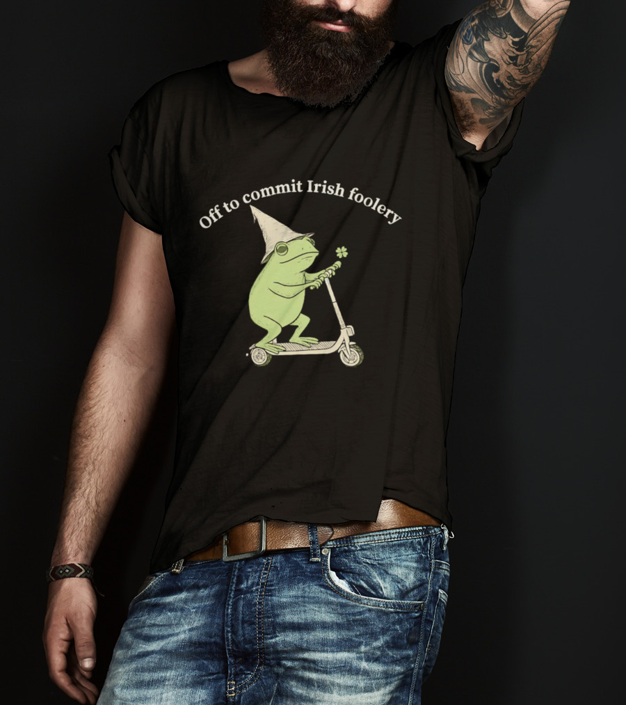 Off To Commit Irish Foolery Frog On Scooter St Patrick's Day T-Shirt
