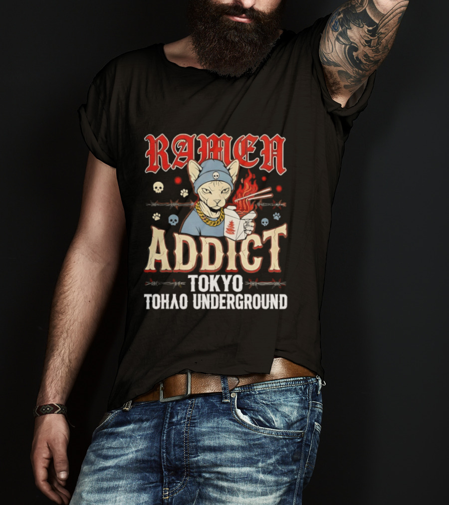 Ramen Addict Tokyo Underground Anime Style Eating Noodles Japan Culture T-Shirt