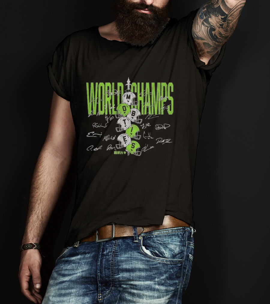 World Champs Seattle Football Helmet Stack Signatures T-Shirt