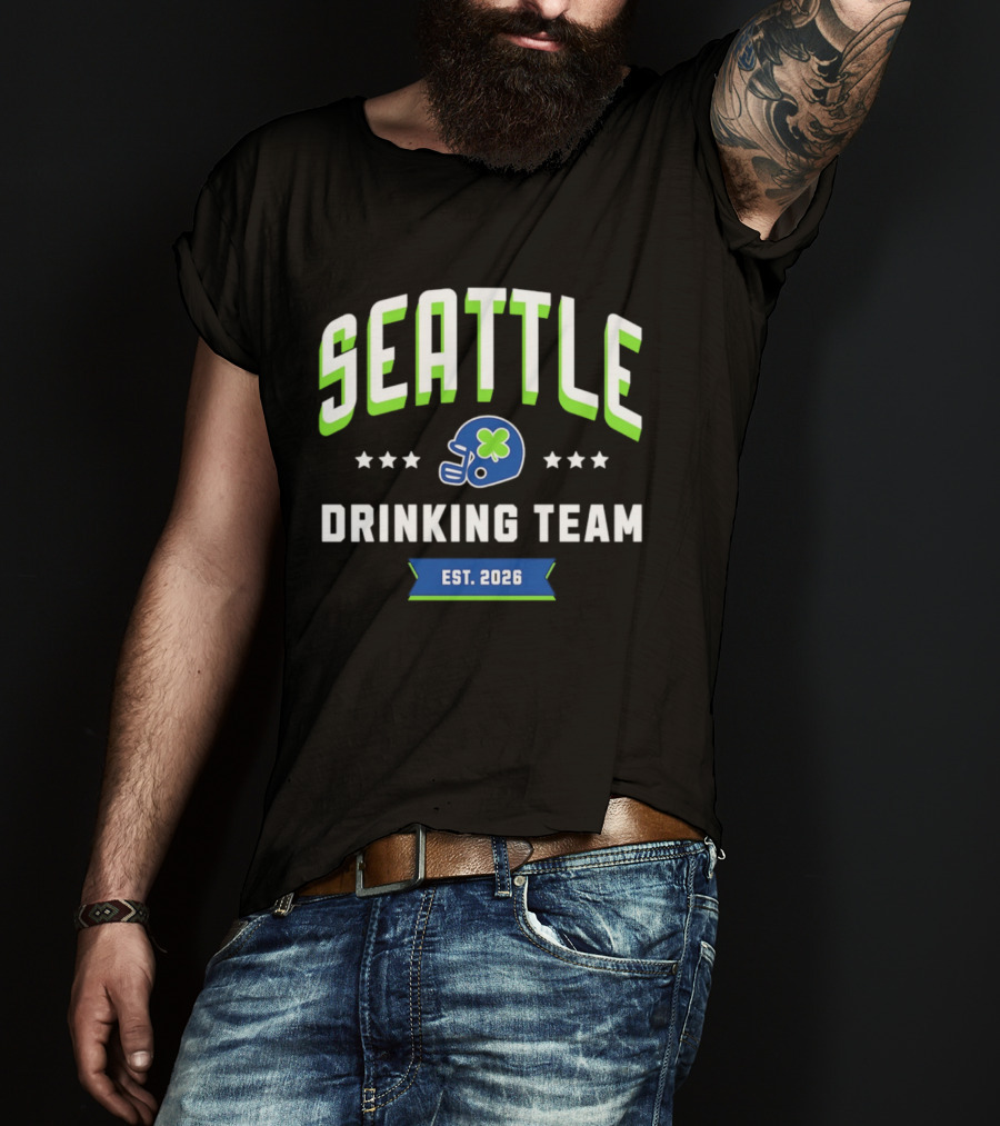 Seattle Drinking Team Est. 2026 St. Patrick's Day Football Helmet Clover Stars T-Shirt