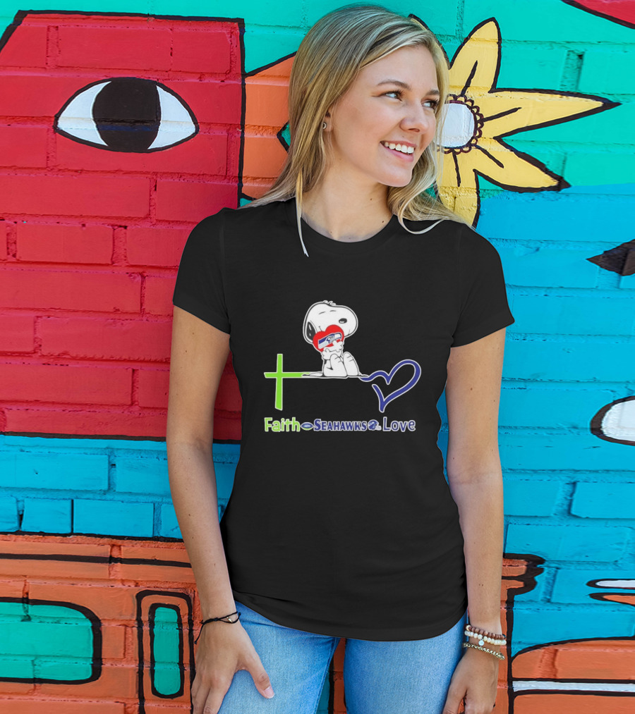 Faith Seahawks Love Snoopy Hugs Heart T-Shirt