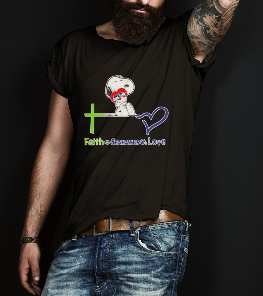 Faith Seahawks Love Snoopy Hugs Heart T-Shirt