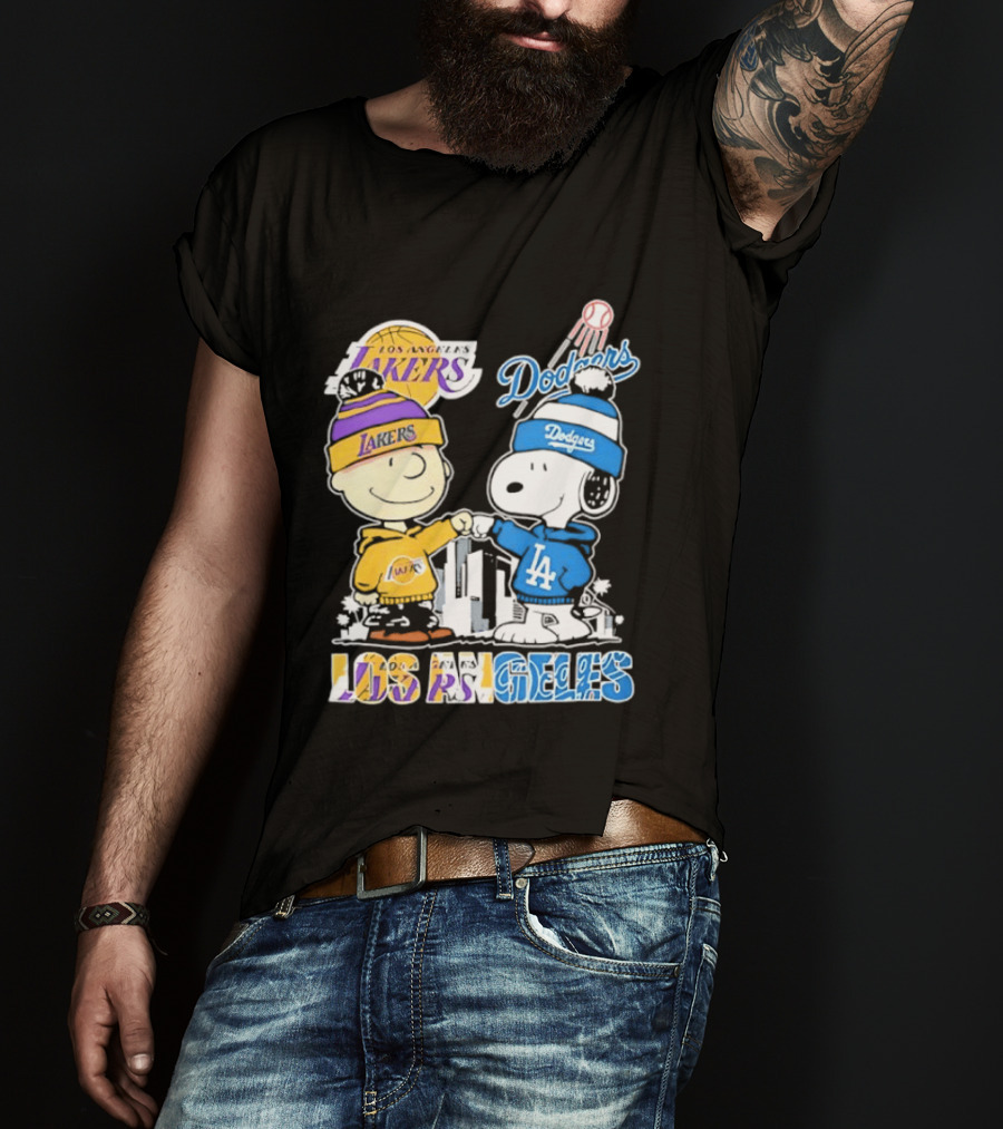 Snoopy Charlie Brown Los Angeles Lakers Dodgers Friendship Team Spirit T-Shirt