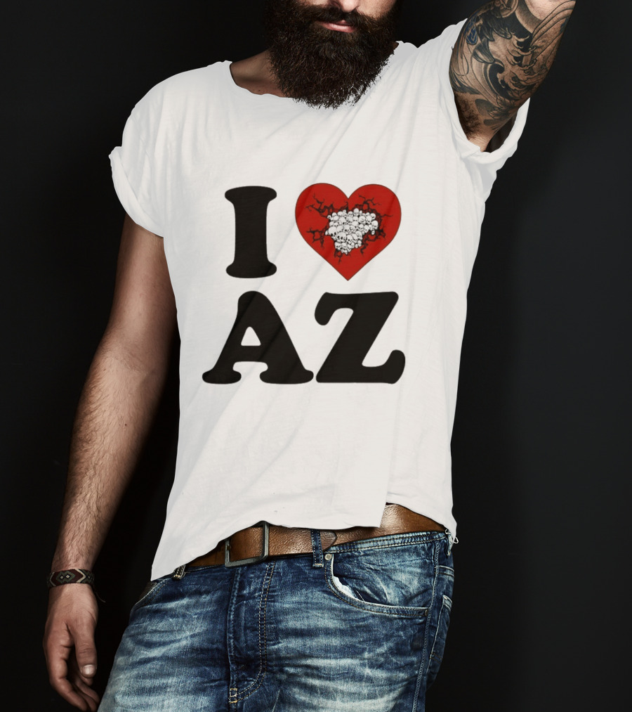 I Heart AZ Skull Filled Red Heart T-Shirt