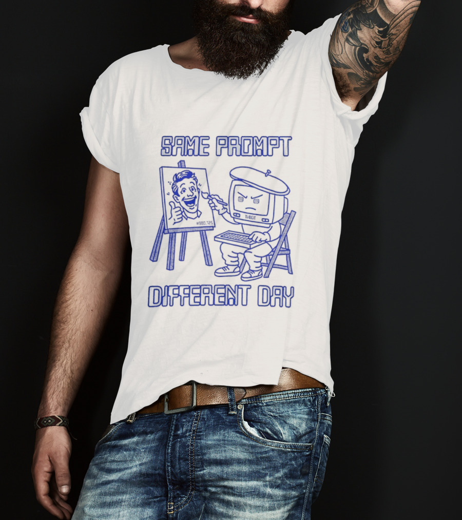 Same Prompt Different Day AI Painter Cartoon With Easel And T-Shirt