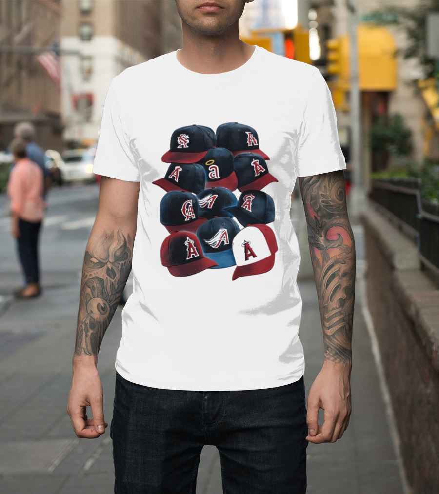 Stacked A Cap Collection with Angelic Halo and Stylized Wings T-Shirt
