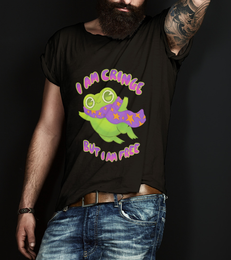 I Am Cringe But I Am Free Frog With Purple Starry Scarf T-Shirt