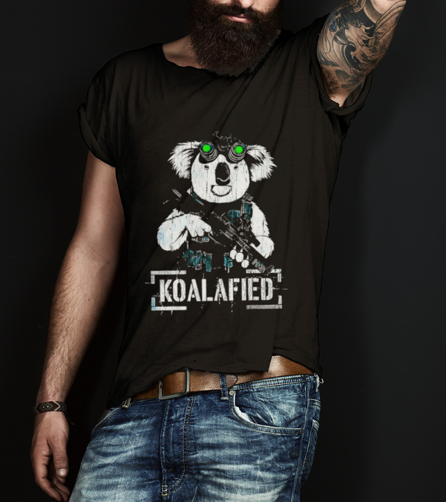 Koalafied Funny Koala With Gun And Green Goggles T-Shirt