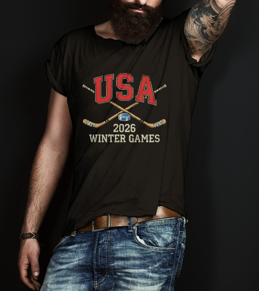 USA 2026 Winter Games Hockey Sticks And Puck T-Shirt
