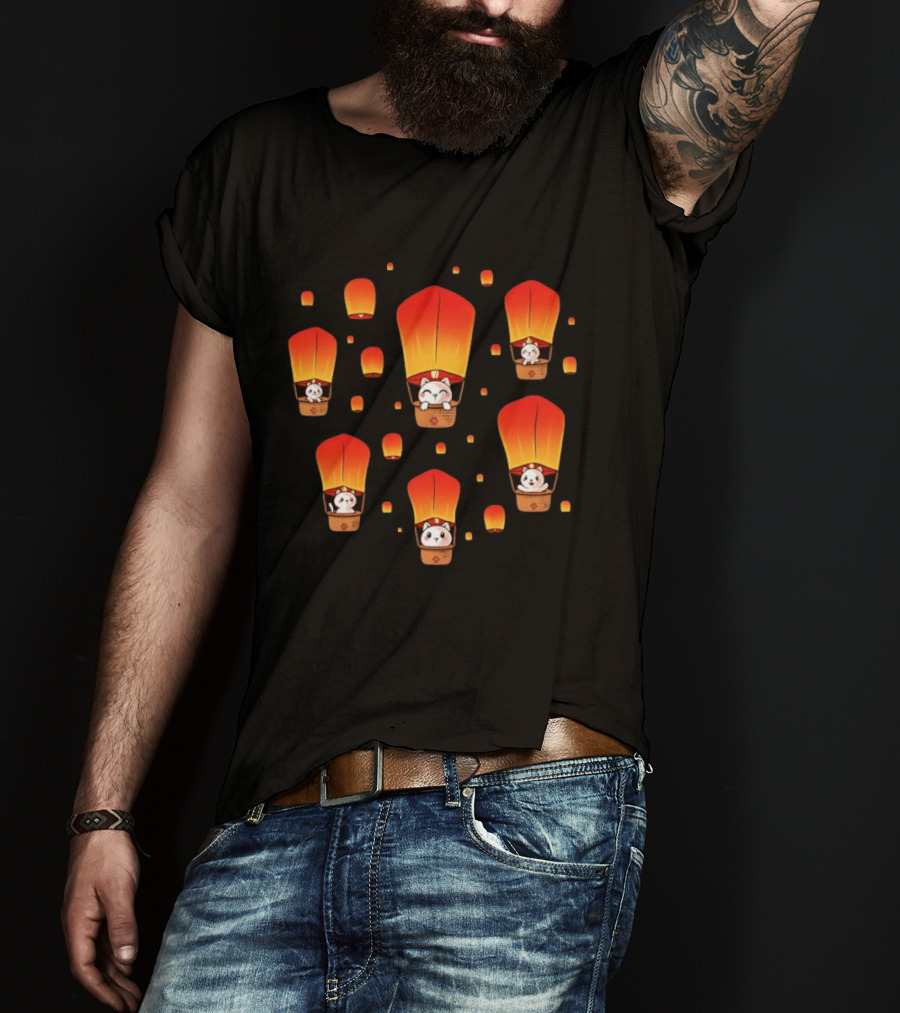Cats In Lanterns Floating Skyward With Chinese New Year Charm T-Shirt
