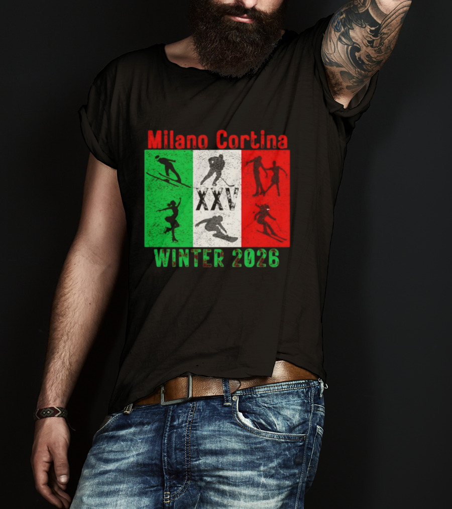 Milano Cortina Winter 2026 Italy Flag XXV Skiing Skating Snowboarding T-Shirt