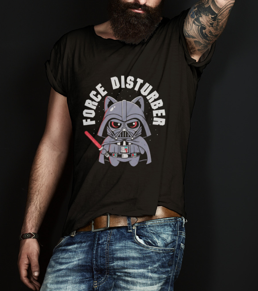 Force Disturber Cat In Darth Vader Costume With Lightsaber T-Shirt