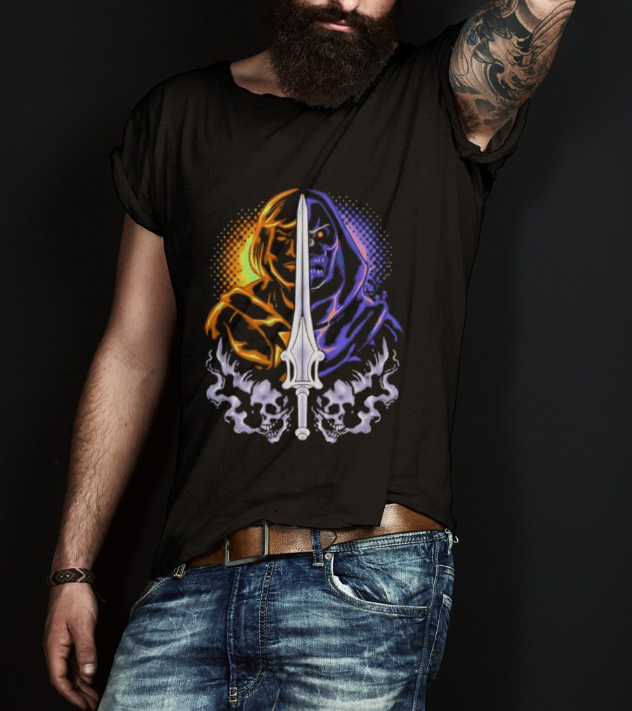 He Man Skeletor Sword Face Split Masters Of The Universe T-Shirt