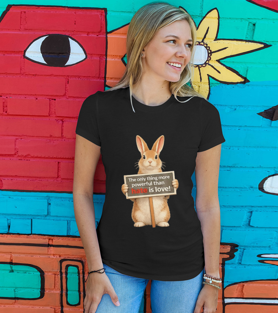 The Only Thing More Powerful Than Hate Is Love Rabbit Sign T-Shirt