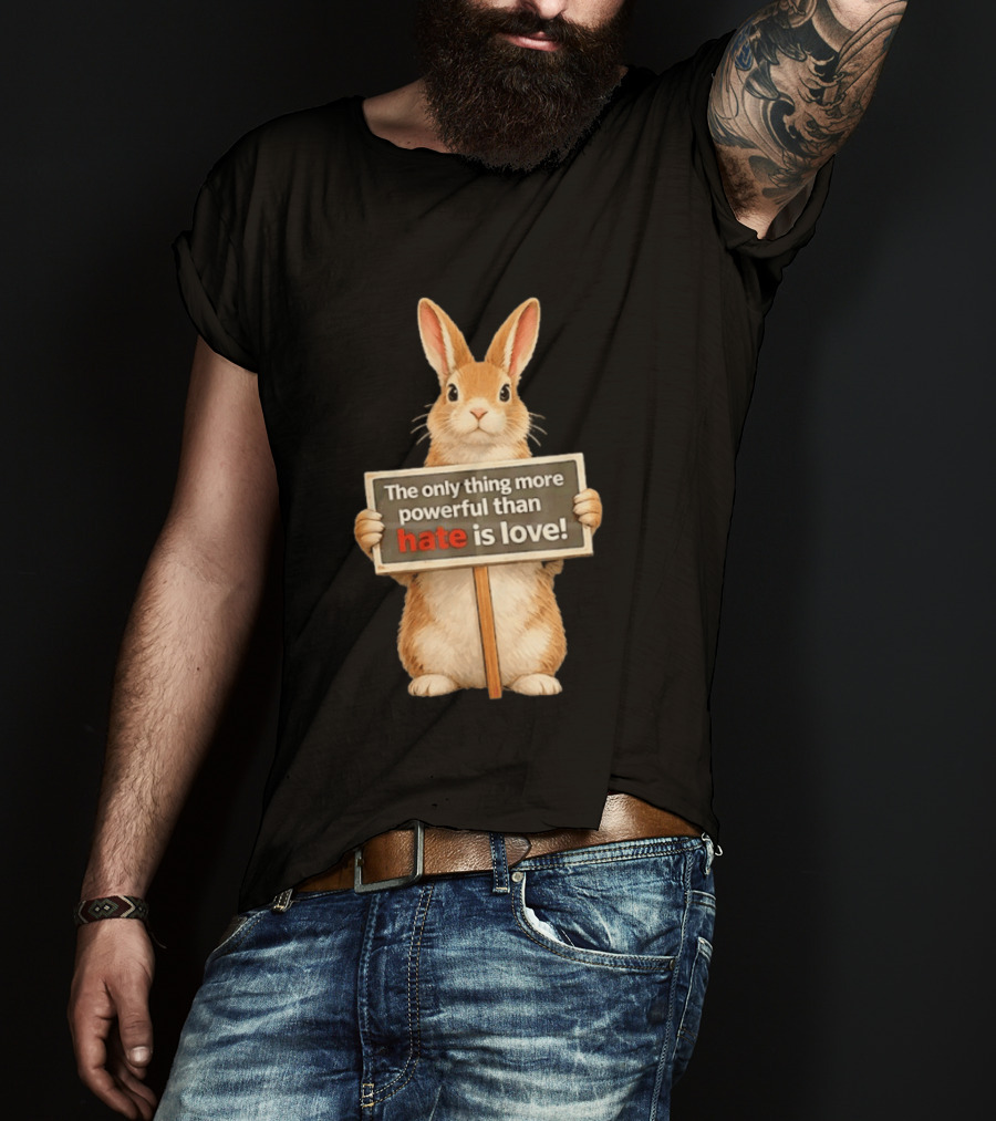 The Only Thing More Powerful Than Hate Is Love Rabbit Sign T-Shirt