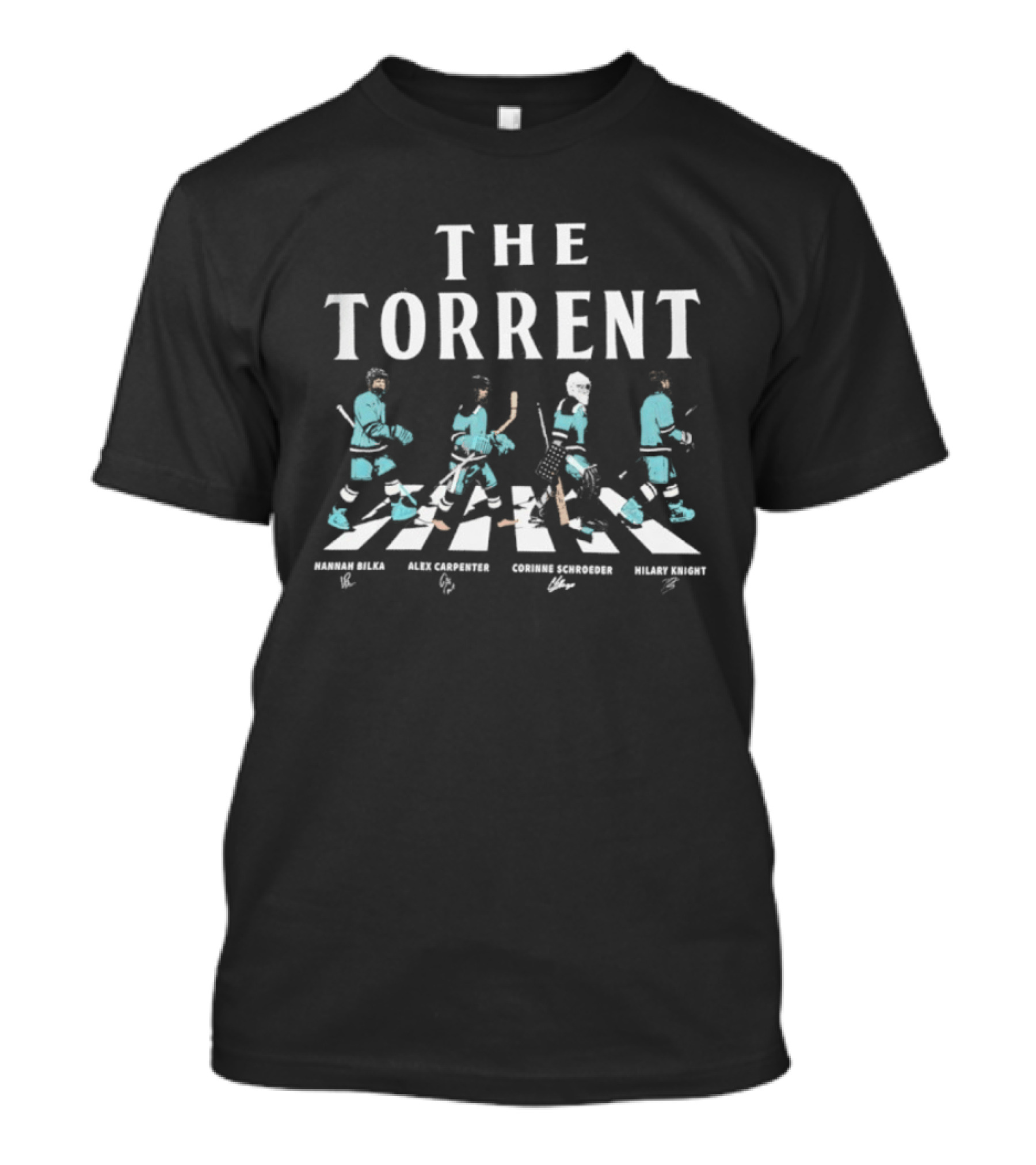 The Seattle Torrent Hannah Bilka Alex Carpenter Corinne Schroeder Hilary Knight Abbey Road Hockey Signatures T-Shirt