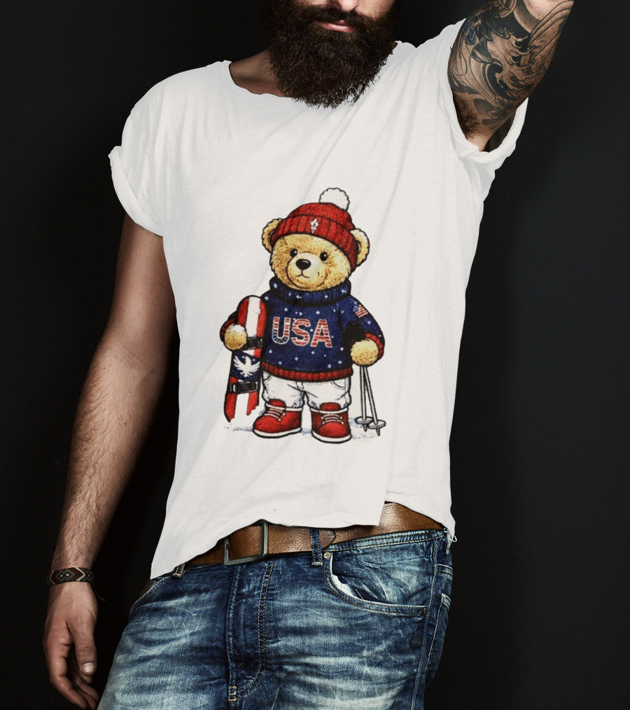 USA Teddy Bear Winter Olympics 2026 Skiing T-Shirt