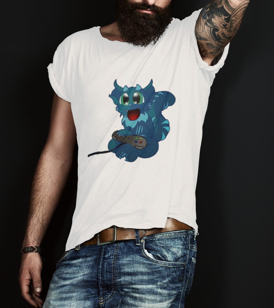 ThaBeast Gamer Blue Creature Playing Controller T-Shirt