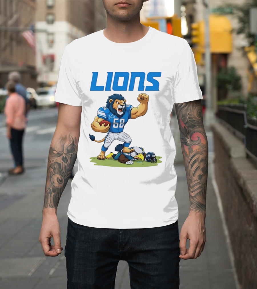 Detroit Lions Dominating Seahawks Rivalry Mascot Showdown T-Shirt