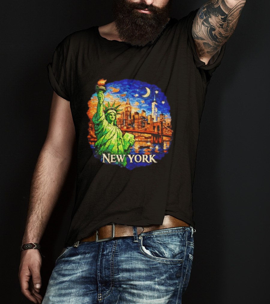 New York City Statue Of Liberty And Skyline Mosaic T-Shirt