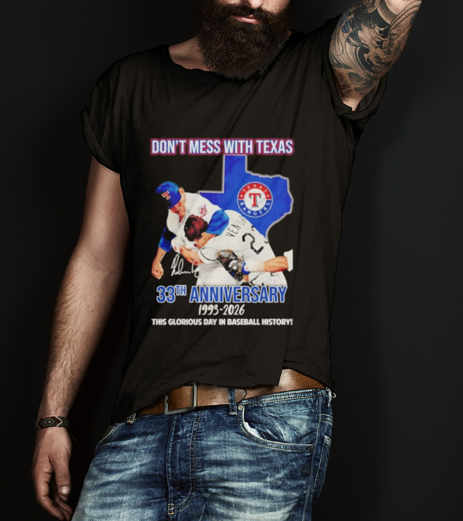 Nolan Ryan Robin Ventura Texas Rangers 33rd Anniversary 1993 2026 Baseball History T-Shirt