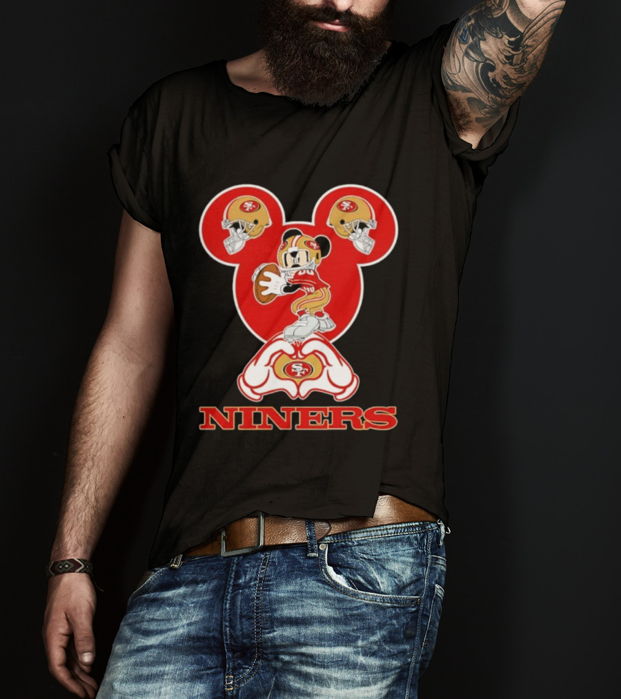 Mickey Mouse San Francisco 49ers Niners Love Heart Hands T-Shirt