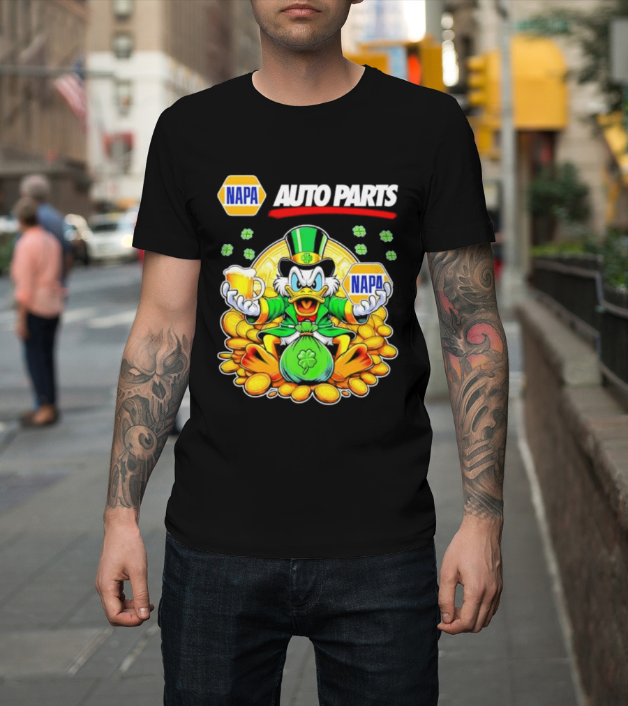 Scrooge McDuck NAPA Auto Parts St Patricks Day Coins And Beer T-Shirt