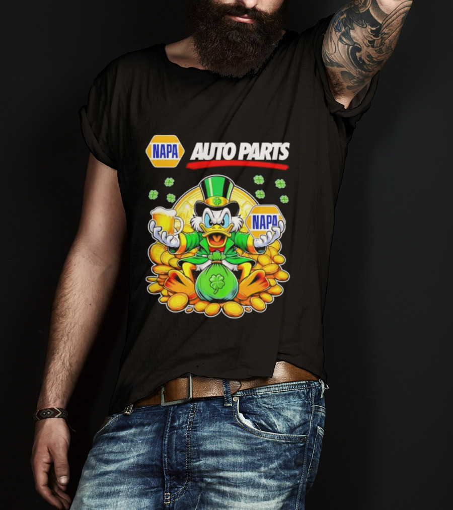 Scrooge McDuck NAPA Auto Parts St Patricks Day Coins And Beer T-Shirt