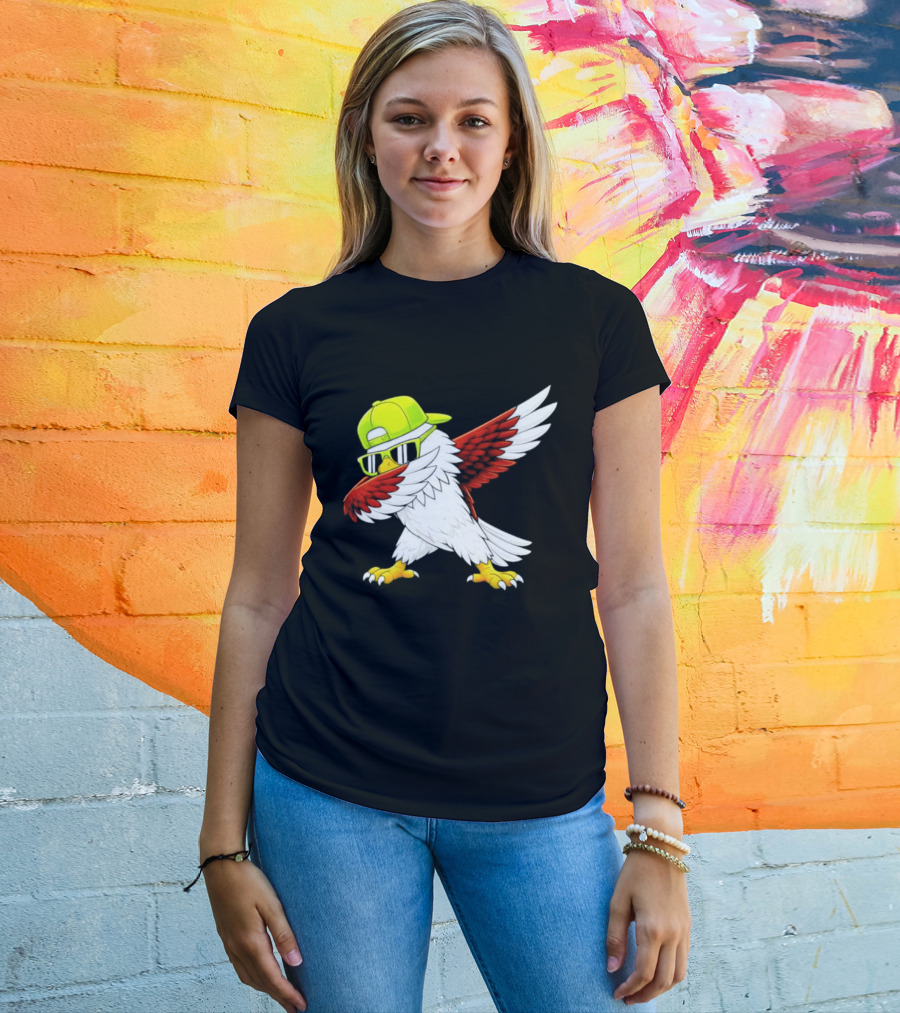Sea Hawk Dabbing Bird In Neon Cap Football Fan Fun T-Shirt