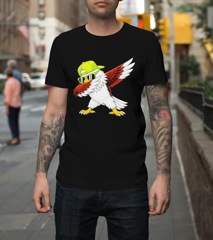 Sea Hawk Dabbing Bird In Neon Cap Football Fan Fun T-Shirt