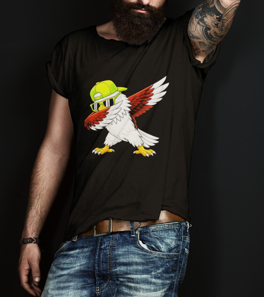 Sea Hawk Dabbing Bird In Neon Cap Football Fan Fun T-Shirt