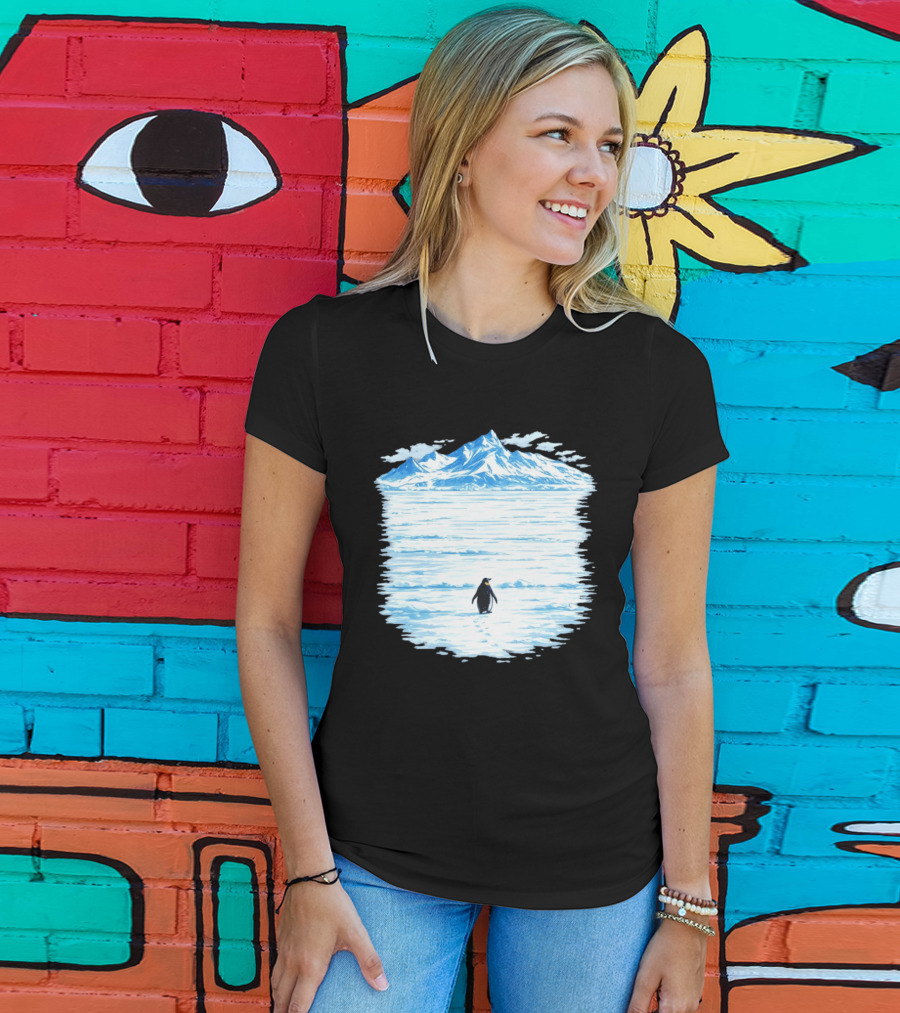 Penguin But Why Snowy Mountain Reflection T-Shirt
