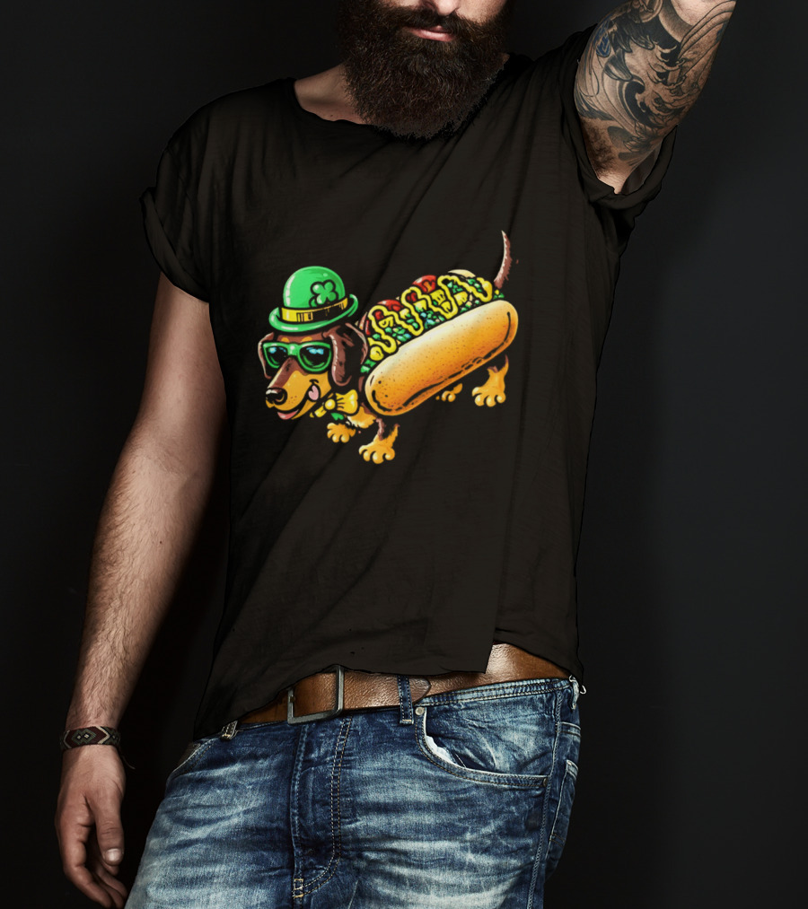 St Patricks Day Chicago Hot Dog Wearing Irish Hat And Glasses T-Shirt