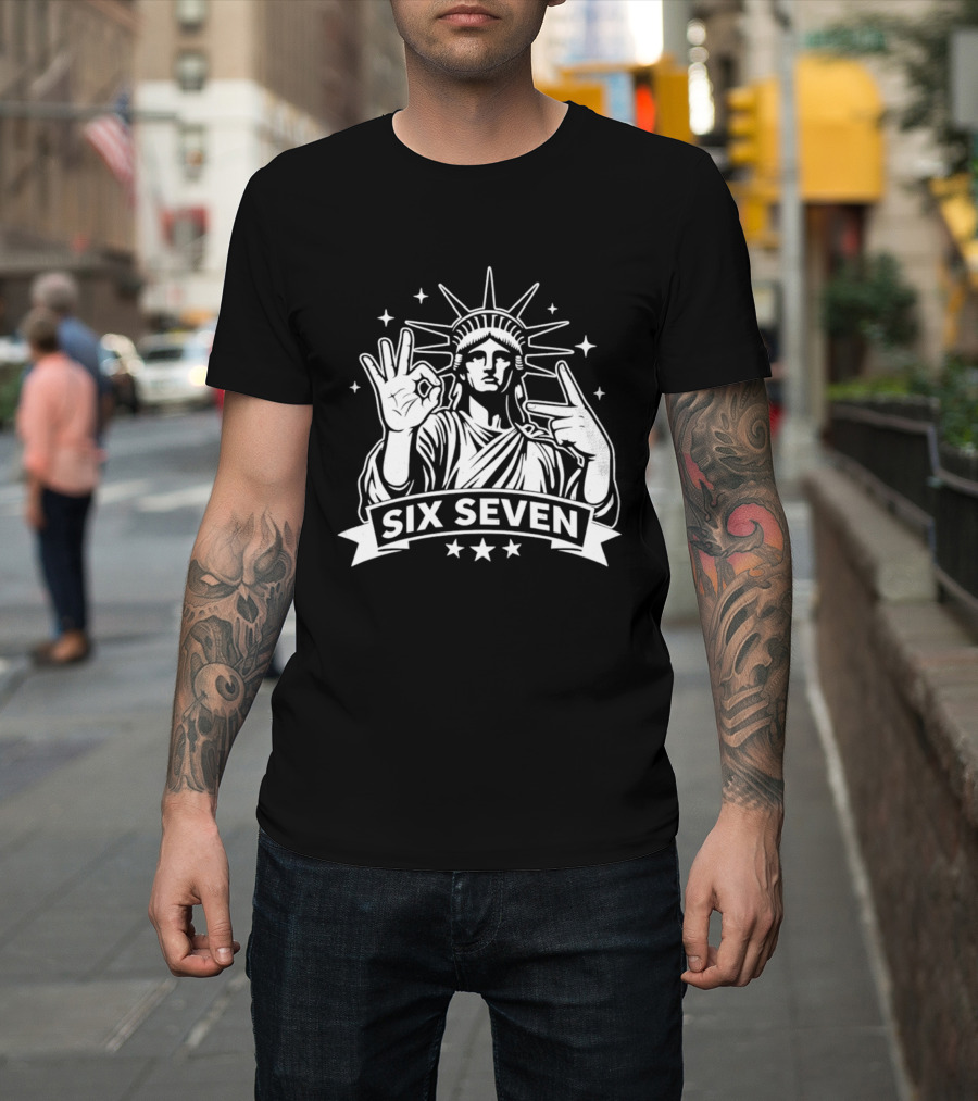 Statue Of Liberty Six Seven Hand Gesture Stars T-Shirt