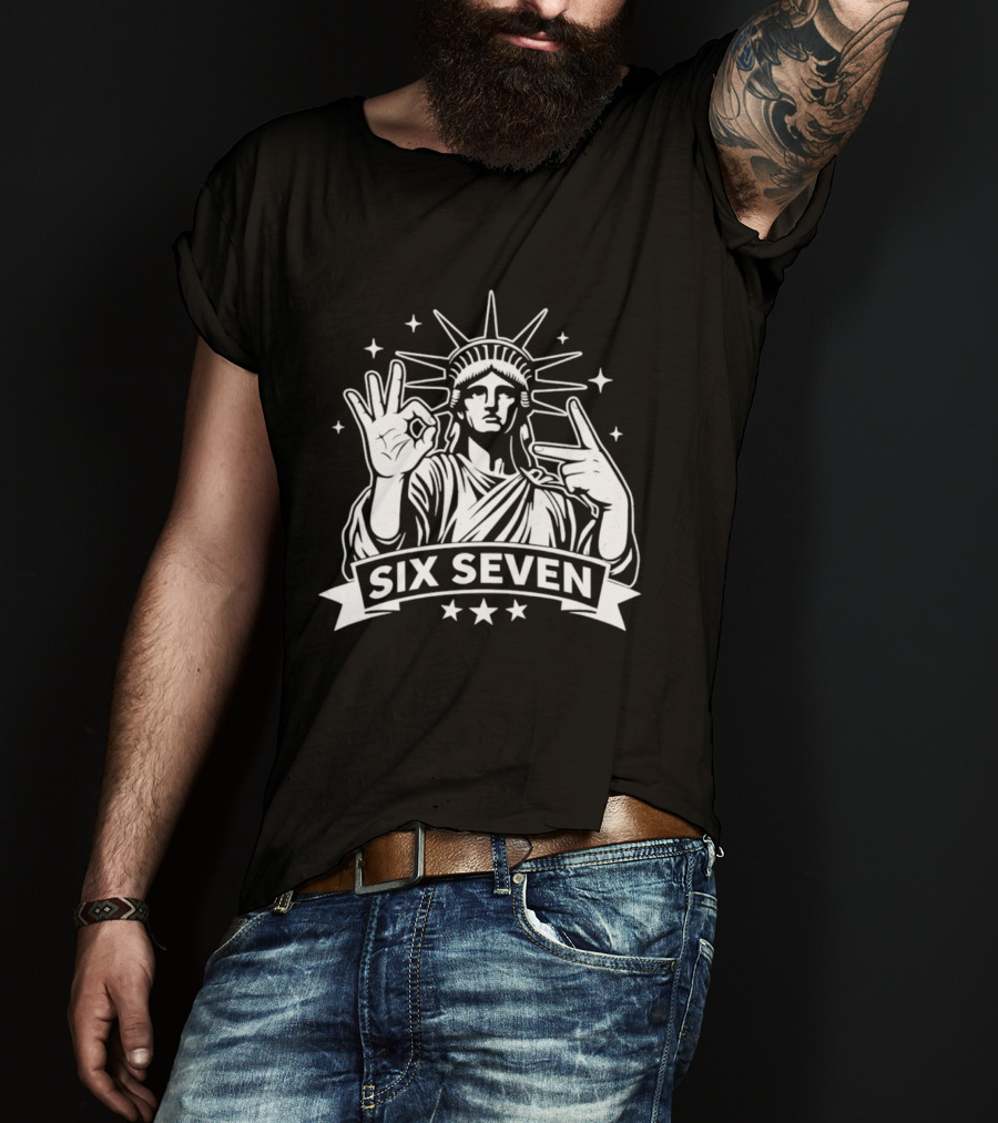 Statue Of Liberty Six Seven Hand Gesture Stars T-Shirt