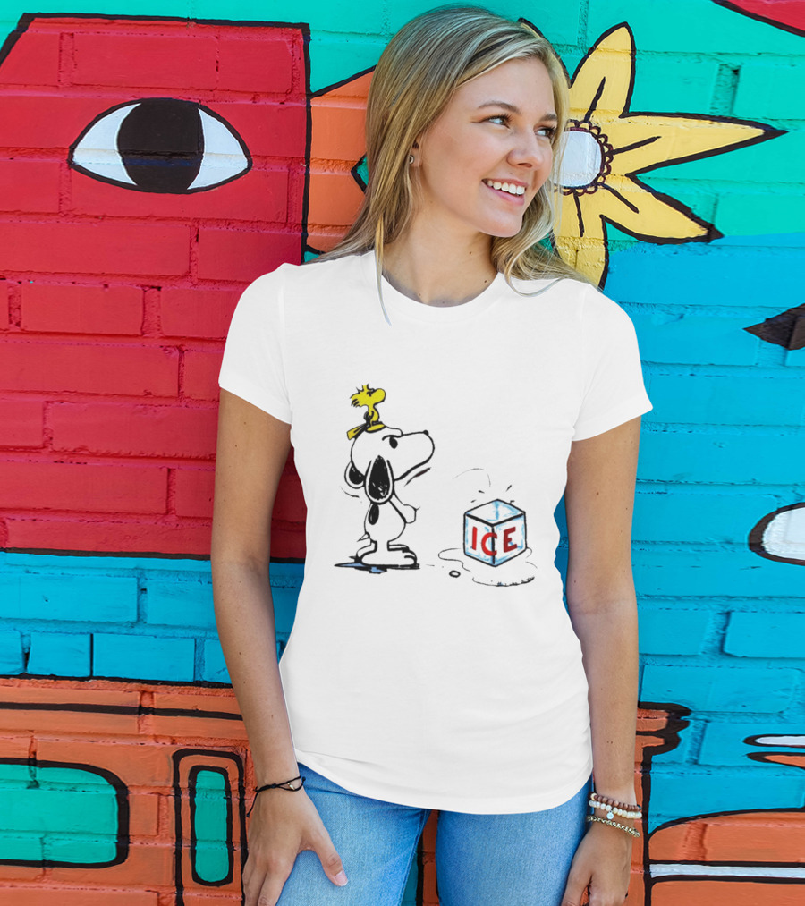 Snoopy Woodstock Piss On Ice Cube Block T-Shirt