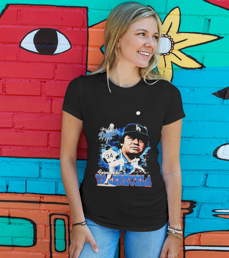 Los Angeles Dodgers Fernando Valenzuela Legendary Pitcher Icon Blue T-Shirt