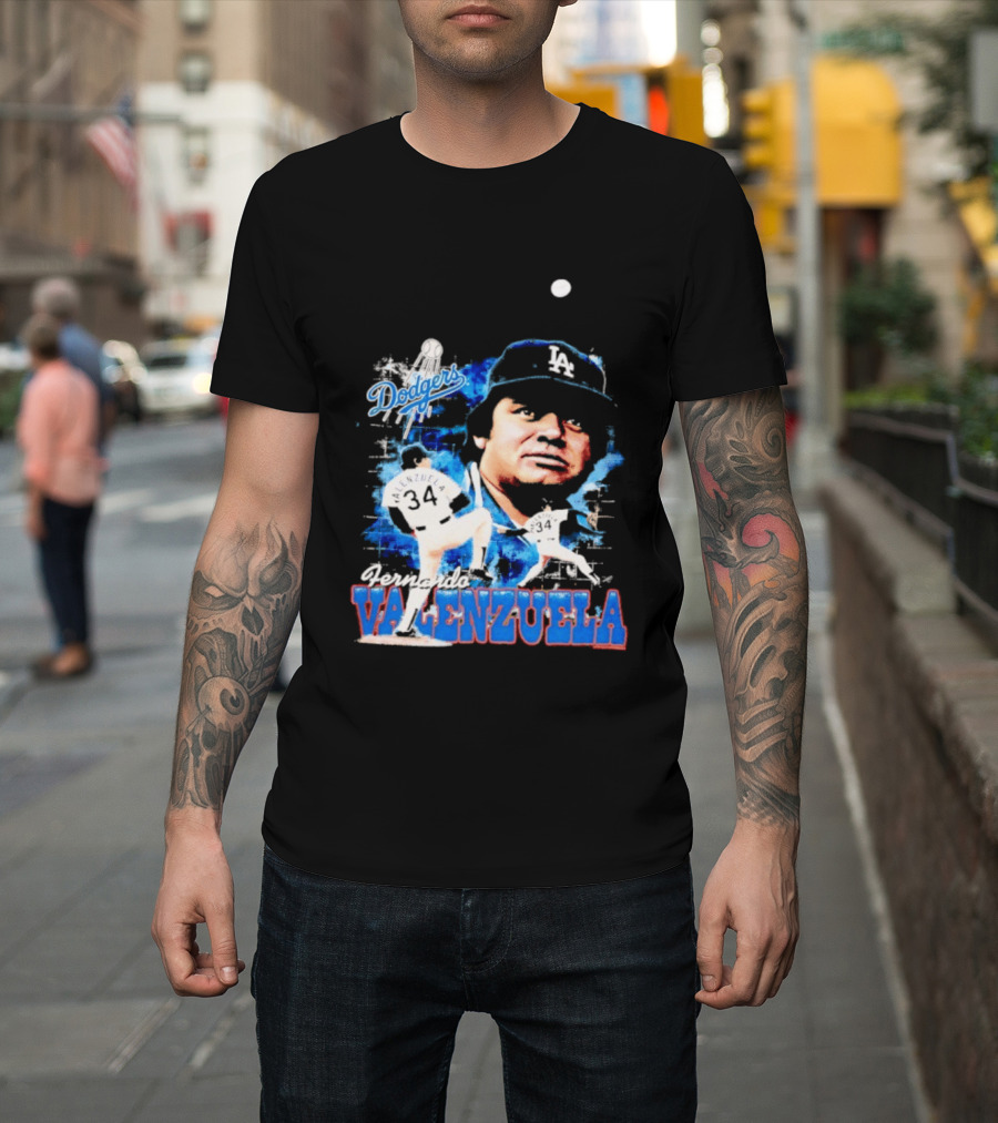 Los Angeles Dodgers Fernando Valenzuela Legendary Pitcher Icon Blue T-Shirt