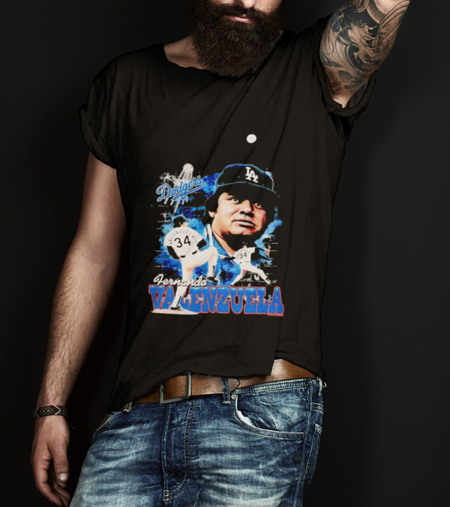 Los Angeles Dodgers Fernando Valenzuela Legendary Pitcher Icon Blue T-Shirt