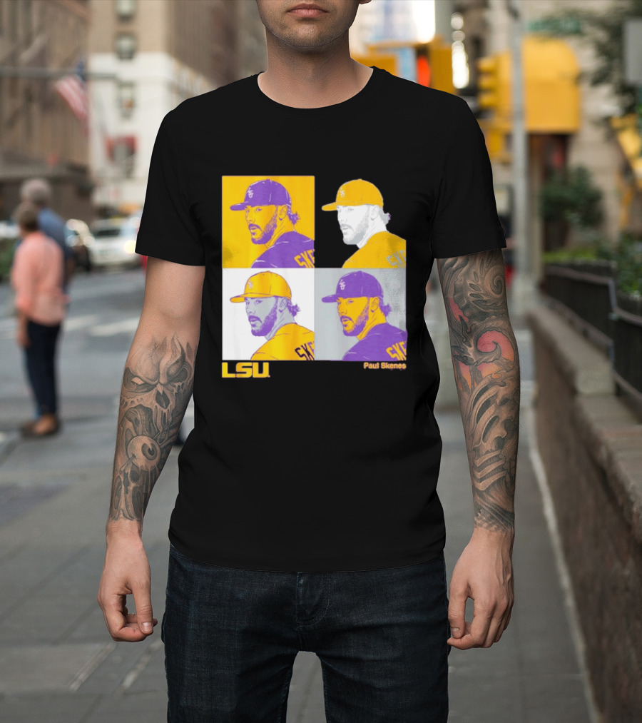 LSU Baseball Paul Skenes Colorful Collage Panels T-Shirt