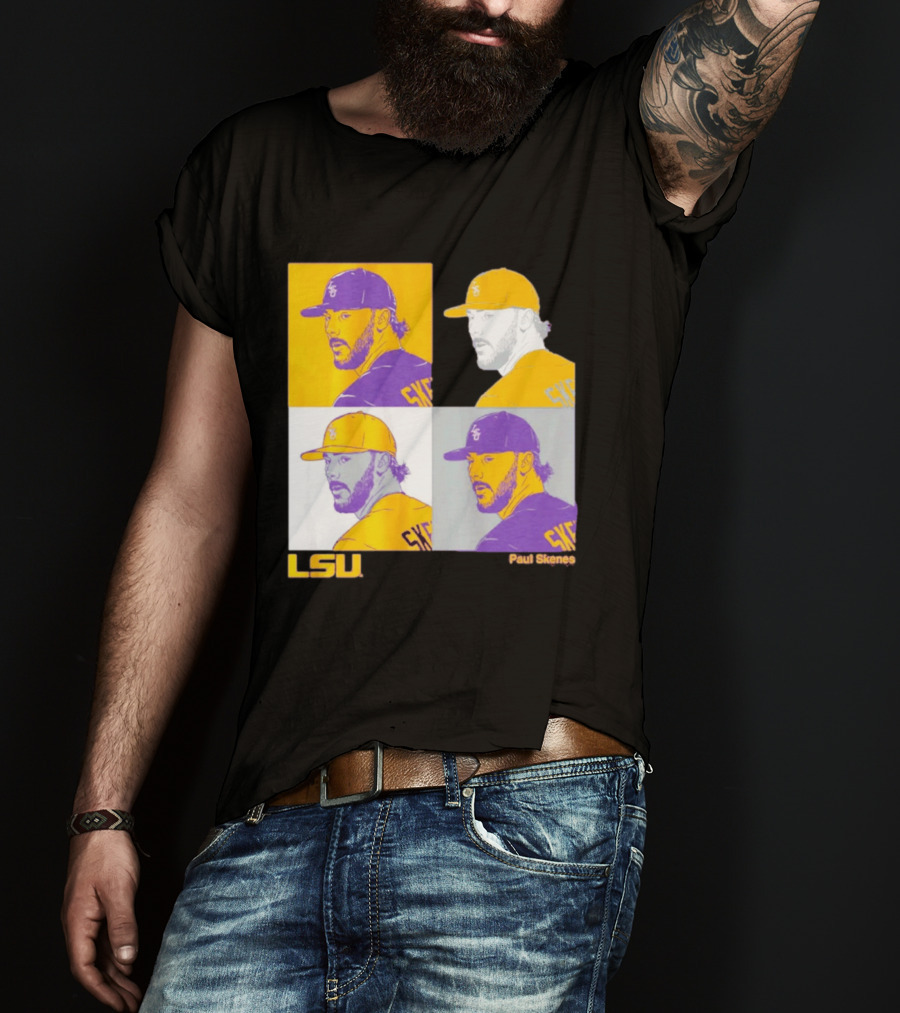 LSU Baseball Paul Skenes Colorful Collage Panels T-Shirt